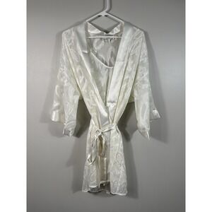 Vtg Kristine Tyler Robe And Slip Womens Medium White Ivory Sheer Bridal Feminine
